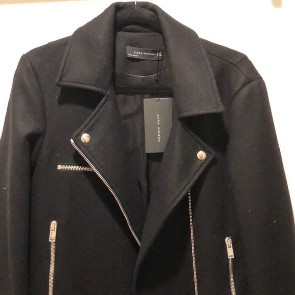 NWT Zara Black Wool Oversized Biker Jacket - Picture 6 of 7